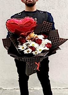 5 G�l Papatya Buket Ay�c�k ve Balon Hediye