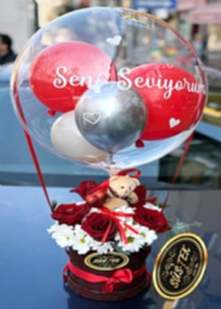 5 G�l Papatya Ay�c�k Hediyeli Balon Kutusu 